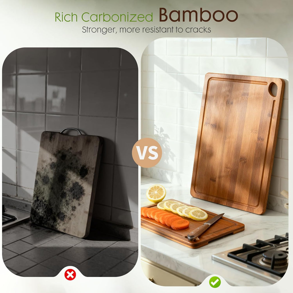 Bamboo Cutting Boards for Kitchen with Wood Storage Stand