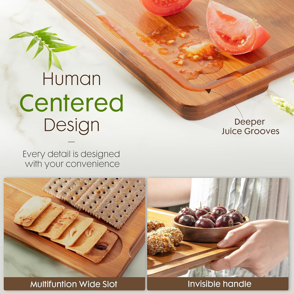 Bamboo Cutting Boards for Kitchen with Wood Storage Stand