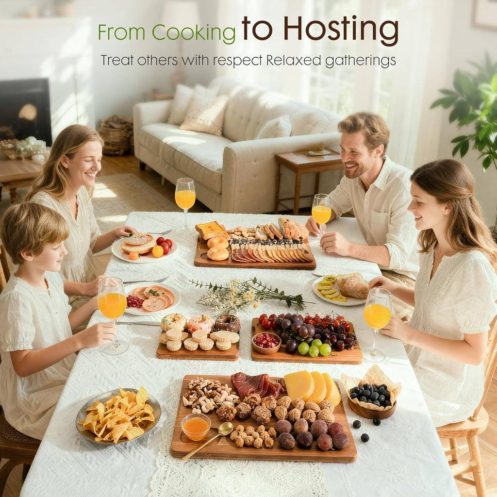 Bamboo Cutting Boards for Kitchen with Wood Storage Stand